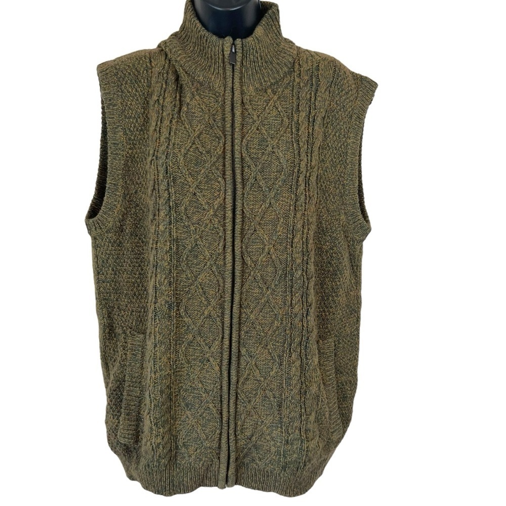 Emerald Isle Weaving Aran Sleeveless Full Zip Cable Knit Sweater Vest